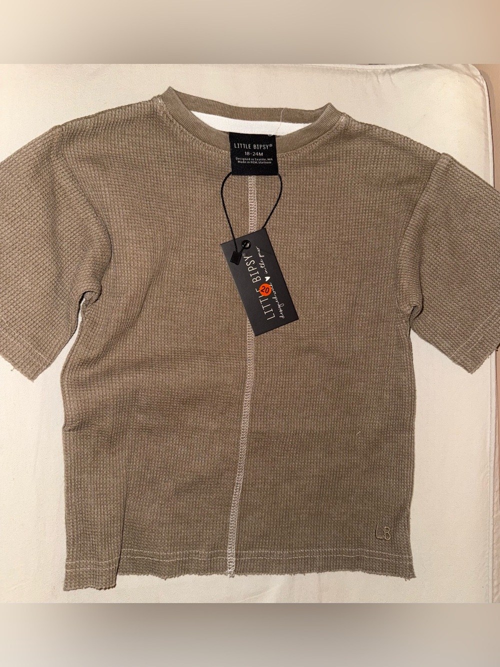 Little Bipsy Olive-Tan Ribbed Crewneck Top
